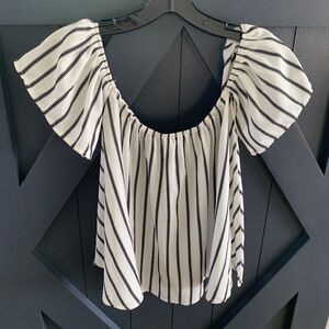 Amazon Black & White Striped Off the Shoulder Top